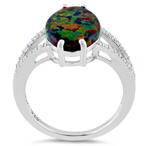 925 STERLING SILVER Lab Created Black Opal CZ Ring - Picture 15 of 16